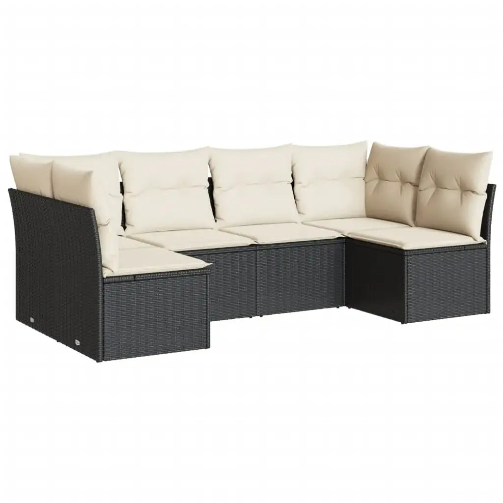 Set Divano da Giardino 6 pz con Cuscini Nero in Polyrattan - homemem39