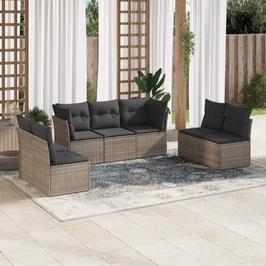 Set Divani da Giardino 7 pz con Cuscini Grigio in Polyrattan - homemem39