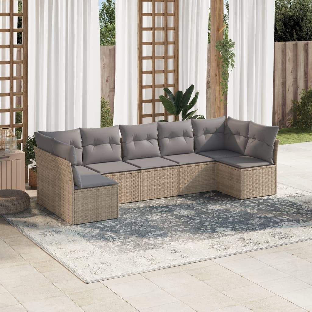 Set Divani da Giardino 7 pz con Cuscini Beige in Polyrattan - homemem39
