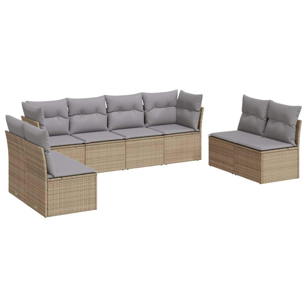 Set Divano da Giardino 8 pz con Cuscini Beige in Polyrattan - homemem39