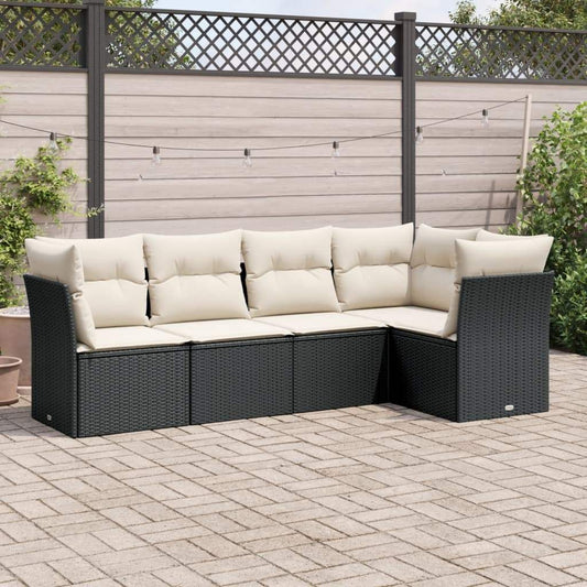 Set Divani da Giardino 5 pz con Cuscini in Polyrattan Nero - homemem39
