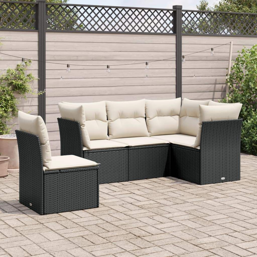 Set Divani da Giardino 5 pz con Cuscini in Polyrattan Nero - homemem39