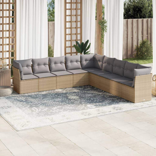 Set Divano da Giardino 9 pz con Cuscini Beige in Polyrattan - homemem39