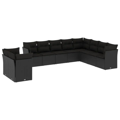 Set Divani da Giardino 10pz con Cuscini in Polyrattan Nero - homemem39