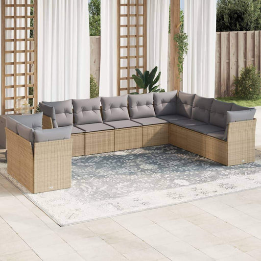 Set Divano da Giardino 10 pz con Cuscini Beige in Polyrattan - homemem39