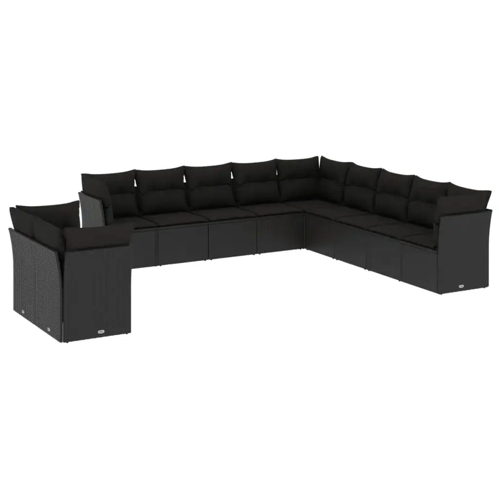 Set Divani da Giardino 11 pz con Cuscini in Polyrattan Nero - homemem39