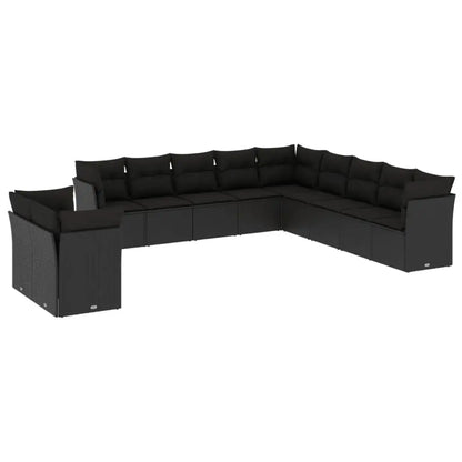 Set Divani da Giardino 11 pz con Cuscini in Polyrattan Nero - homemem39
