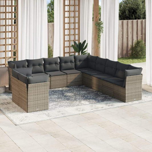 Set Divani da Giardino 11 pz con Cuscini in Polyrattan Grigio - homemem39