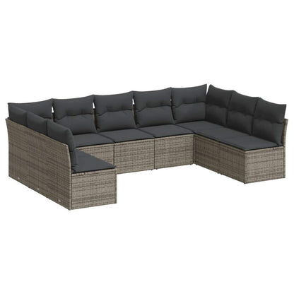 Set Divano da Giardino 9 pz con Cuscini Grigio in Polyrattan - homemem39