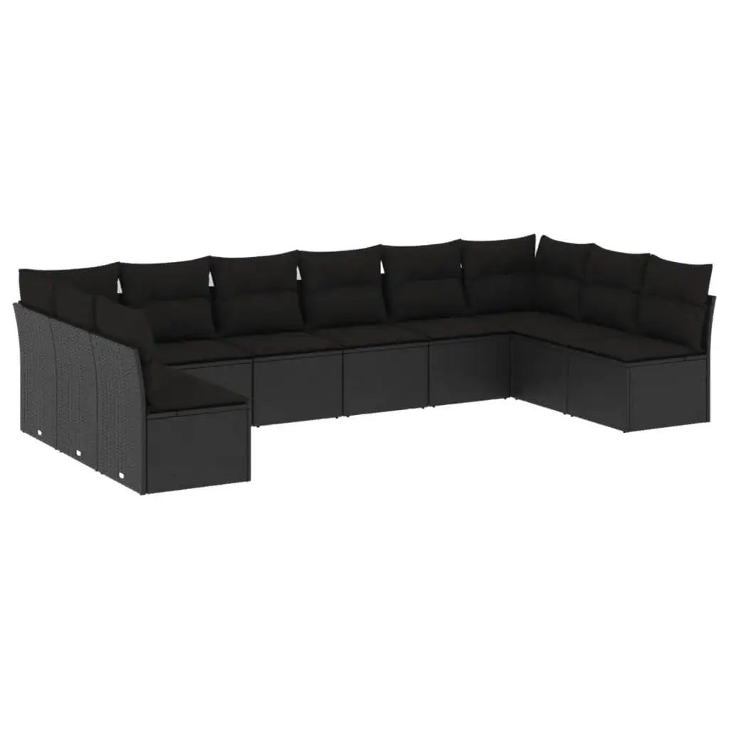 Set Divani da Giardino 10pz con Cuscini in Polyrattan Nero - homemem39
