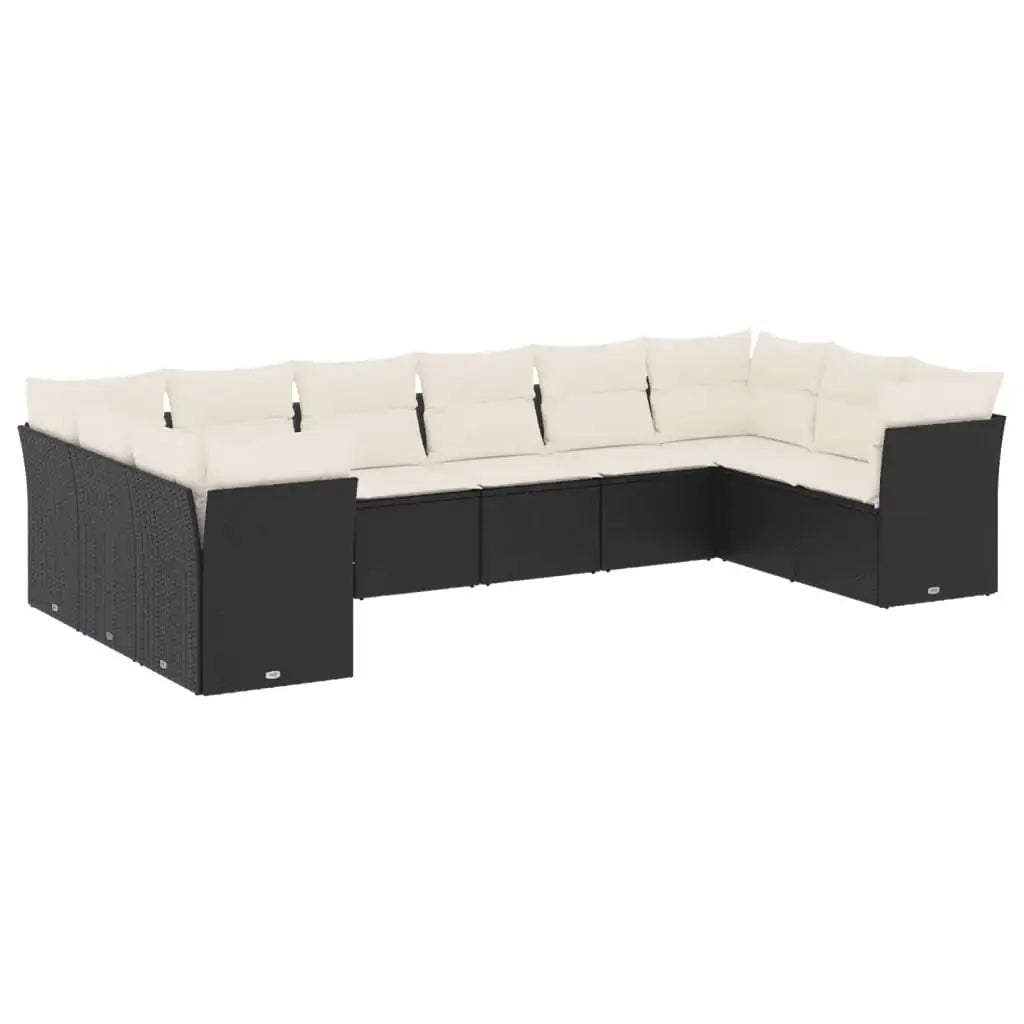Set Divani da Giardino 10pz con Cuscini in Polyrattan Nero - homemem39