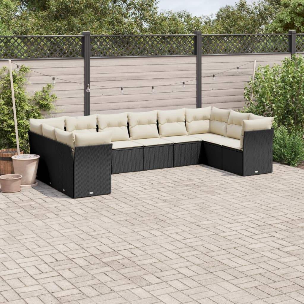 Set Divani da Giardino 10pz con Cuscini in Polyrattan Nero - homemem39