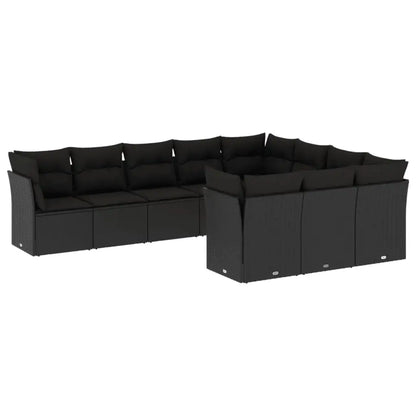 Set Divani da Giardino 10pz con Cuscini in Polyrattan Nero - homemem39