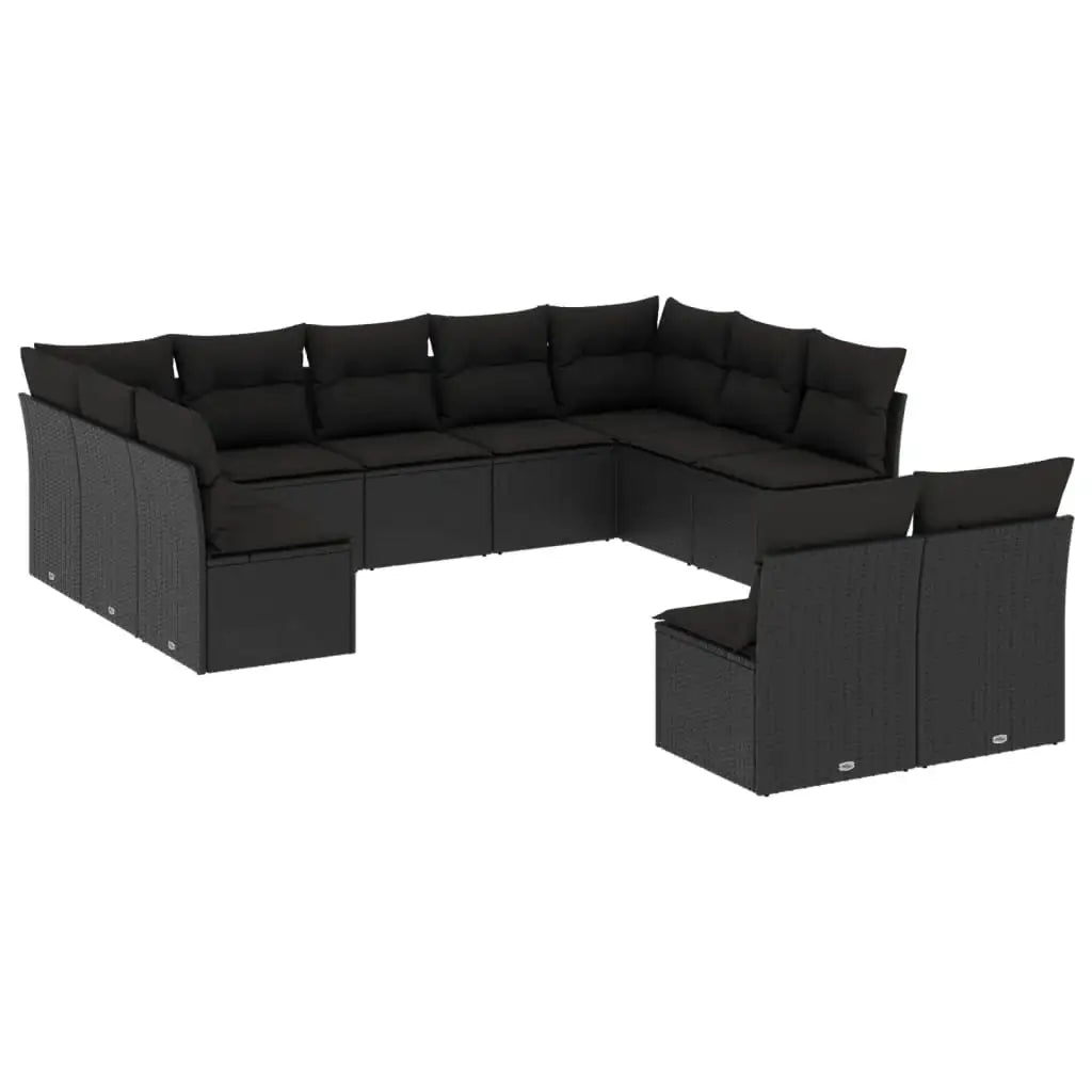 Set Divani da Giardino 11 pz con Cuscini in Polyrattan Nero - homemem39
