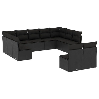 Set Divani da Giardino 11 pz con Cuscini in Polyrattan Nero - homemem39