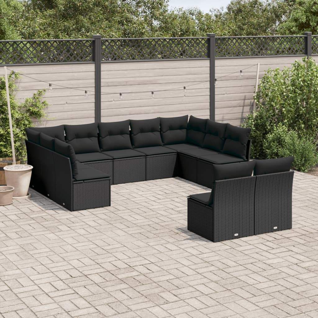 Set Divani da Giardino 11 pz con Cuscini in Polyrattan Nero - homemem39