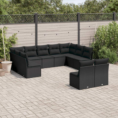 Set Divani da Giardino 11 pz con Cuscini in Polyrattan Nero - homemem39