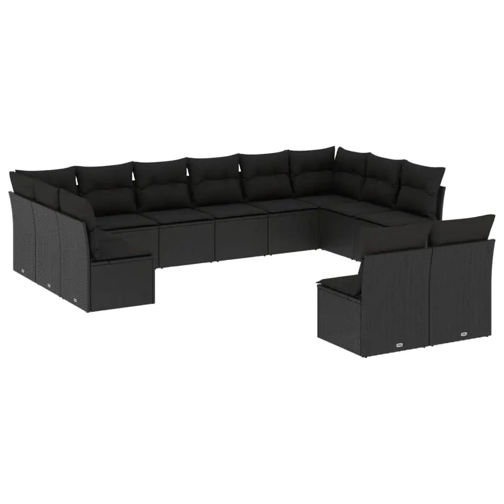 Set Divani da Giardino 12 pz con Cuscini Nero in Polyrattan - homemem39