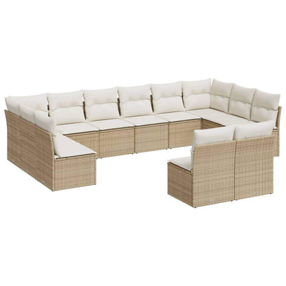 Set Divani da Giardino 12 pz con Cuscini Beige in Polyrattan - homemem39
