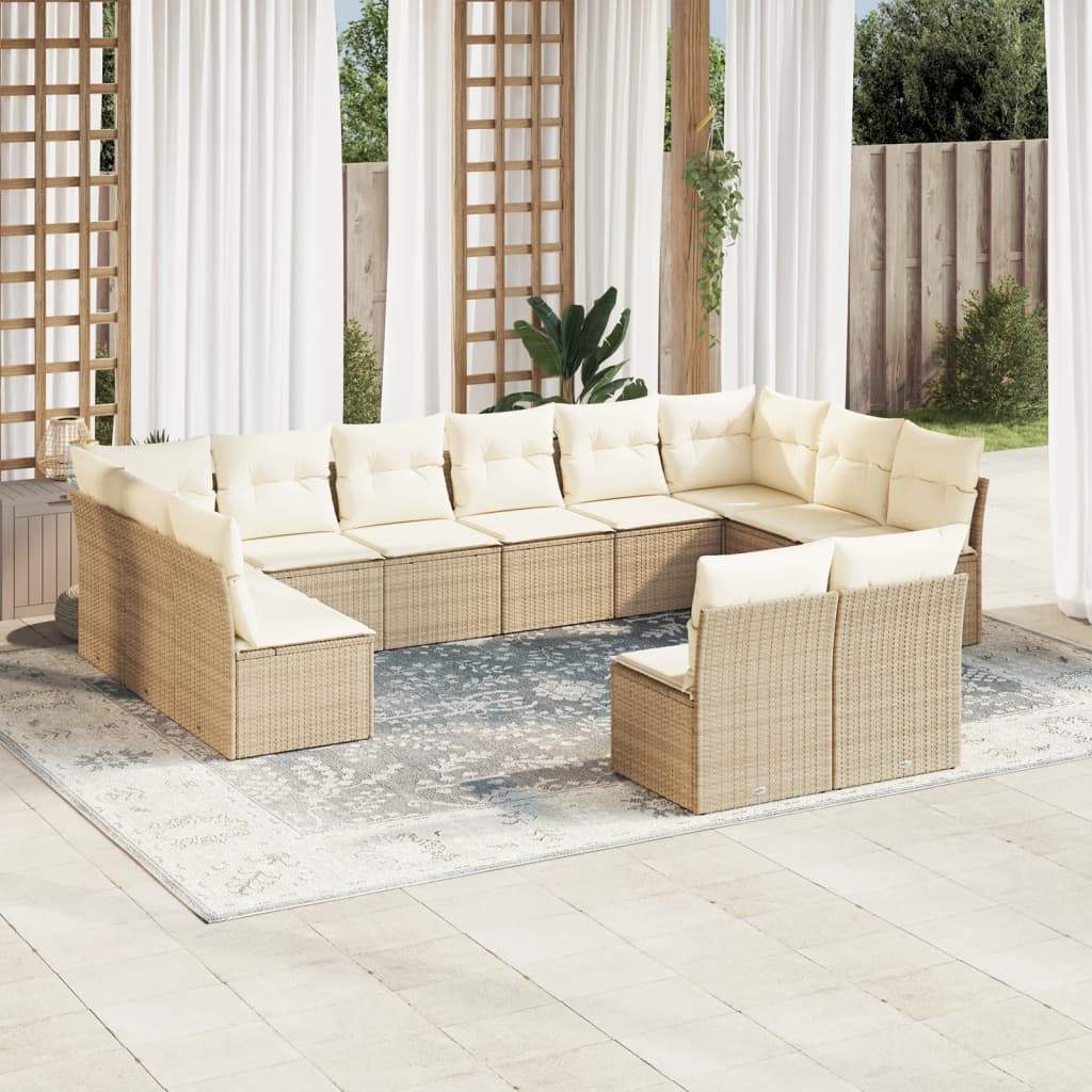 Set Divani da Giardino 12 pz con Cuscini Beige in Polyrattan - homemem39