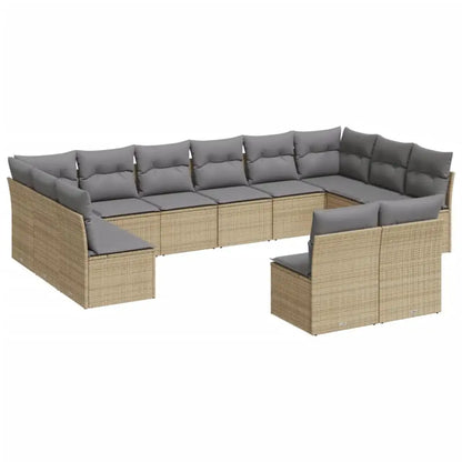 Set Divani da Giardino 12 pz con Cuscini Beige in Polyrattan - homemem39