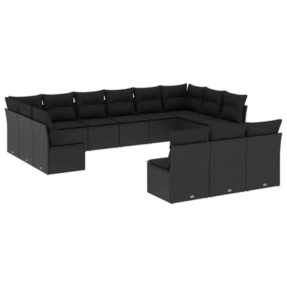Set Divani da Giardino 13pz con Cuscini Nero in Polyrattan - homemem39