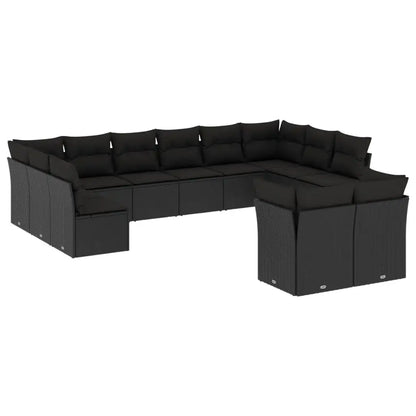 Set Divani da Giardino 12 pz con Cuscini Nero in Polyrattan - homemem39