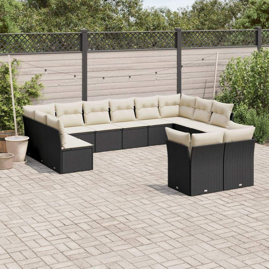 Set Divani da Giardino 12 pz con Cuscini Nero in Polyrattan - homemem39
