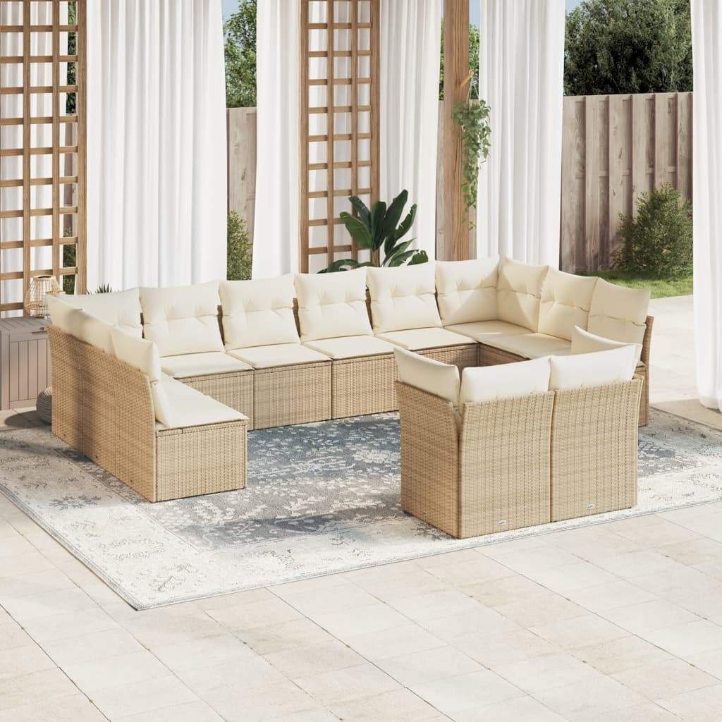 Set Divani da Giardino 12 pz con Cuscini Beige in Polyrattan - homemem39