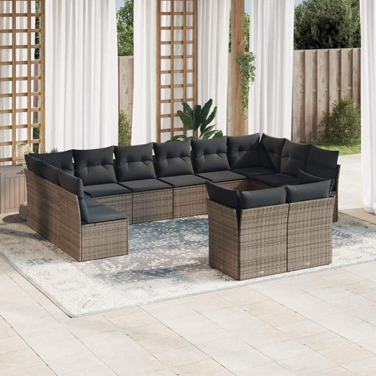Set Divani da Giardino 12 pz con Cuscini Grigio in Polyrattan - homemem39