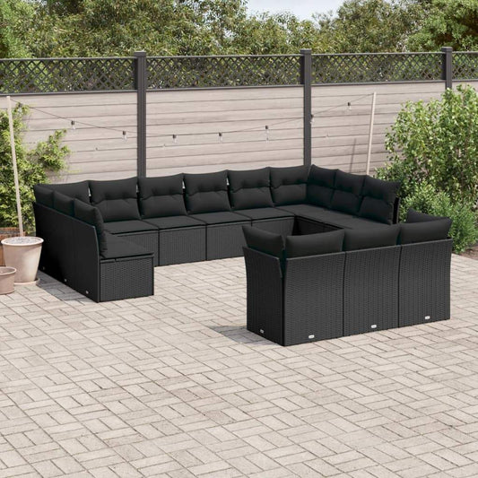 Set Divani da Giardino 13pz con Cuscini Nero in Polyrattan - homemem39