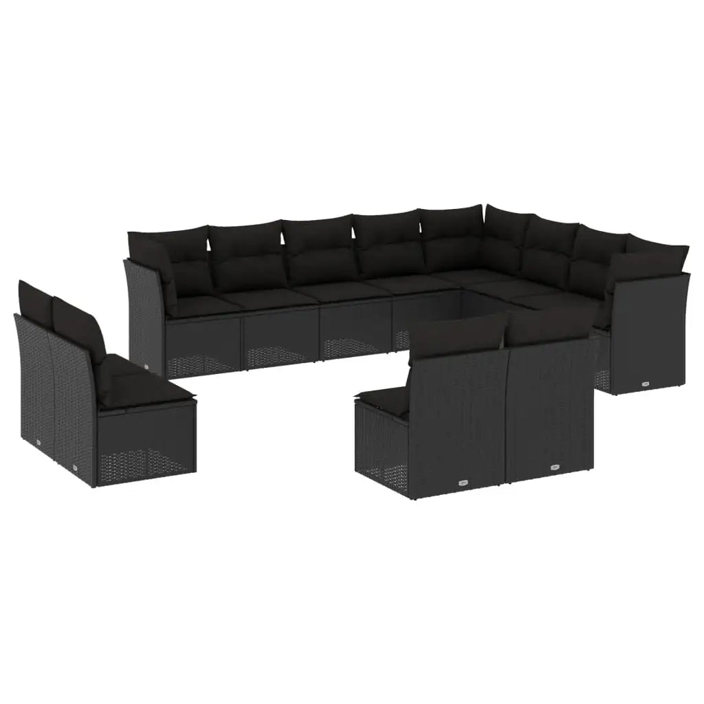 Set Divani da Giardino 12 pz con Cuscini Nero in Polyrattan - homemem39