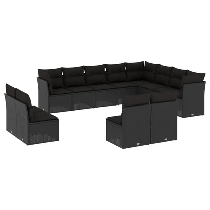 Set Divani da Giardino 12 pz con Cuscini Nero in Polyrattan - homemem39