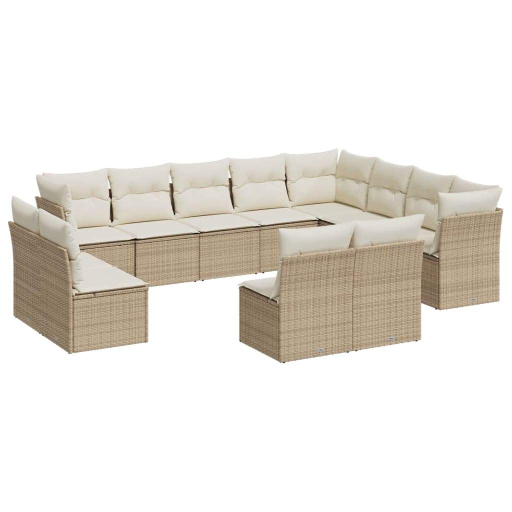 Set Divani da Giardino 12 pz con Cuscini Beige in Polyrattan - homemem39