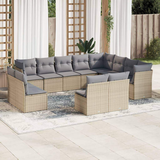 Set Divani da Giardino 12 pz con Cuscini Beige in Polyrattan - homemem39