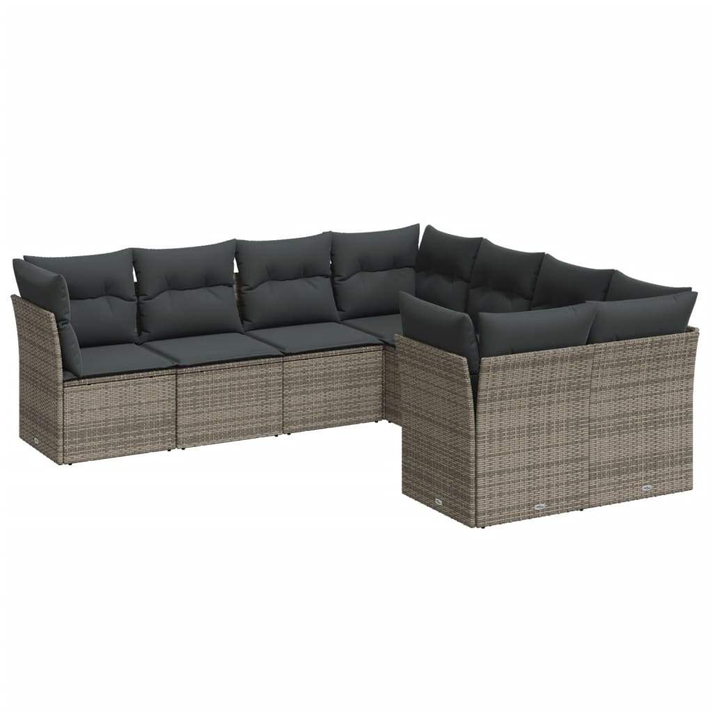 Set Divano da Giardino 8 pz con Cuscini Grigio in Polyrattan - homemem39