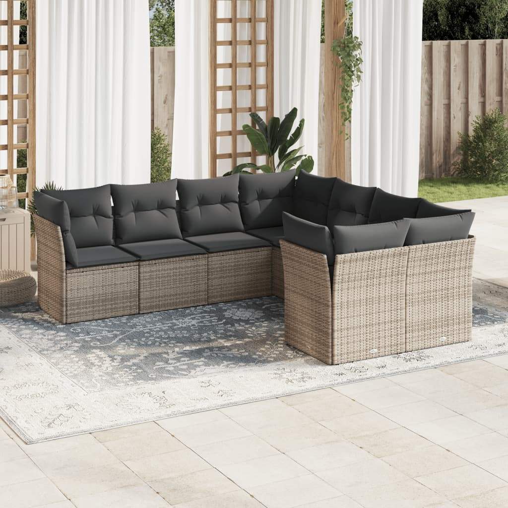 Set Divano da Giardino 8 pz con Cuscini Grigio in Polyrattan - homemem39