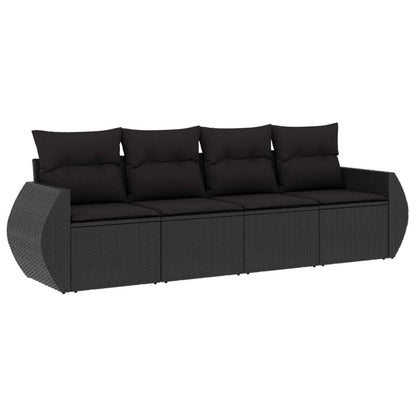 Set Divani da Giardino 4 pz con Cuscini Nero in Polyrattan - homemem39