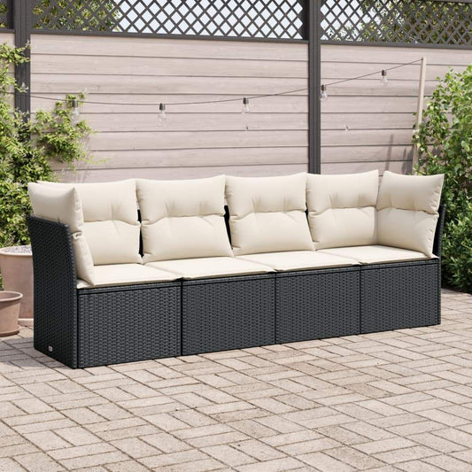 Set Divani da Giardino 4 pz con Cuscini Nero in Polyrattan - homemem39