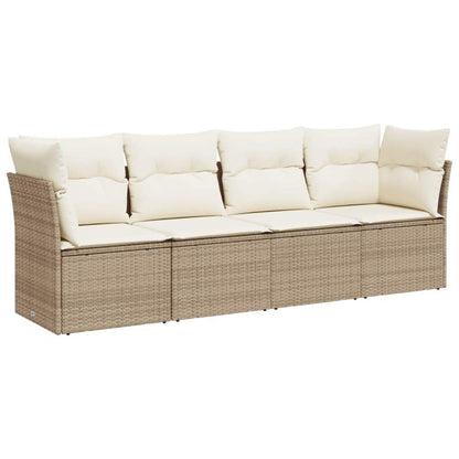 Set Divano da Giardino 4 pz con Cuscini Beige in Polyrattan - homemem39
