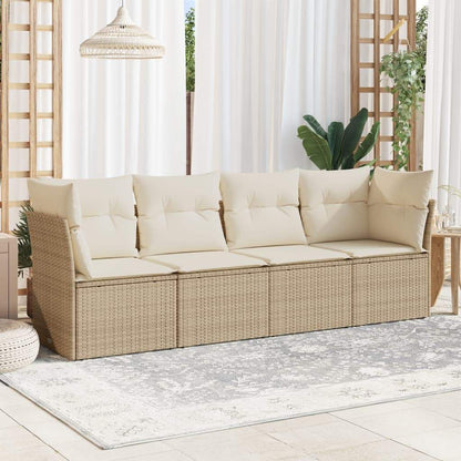 Set Divano da Giardino 4 pz con Cuscini Beige in Polyrattan - homemem39