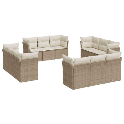 Set Divani da Giardino 12 pz con Cuscini Beige in Polyrattan - homemem39