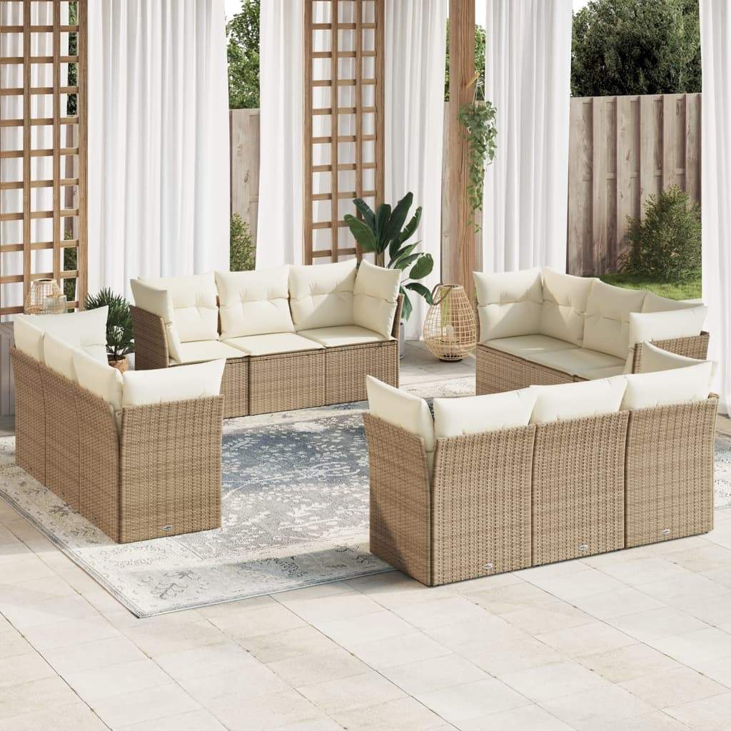 Set Divani da Giardino 12 pz con Cuscini Beige in Polyrattan - homemem39