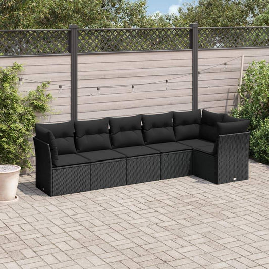 Set Divano da Giardino 6 pz con Cuscini Nero in Polyrattan - homemem39