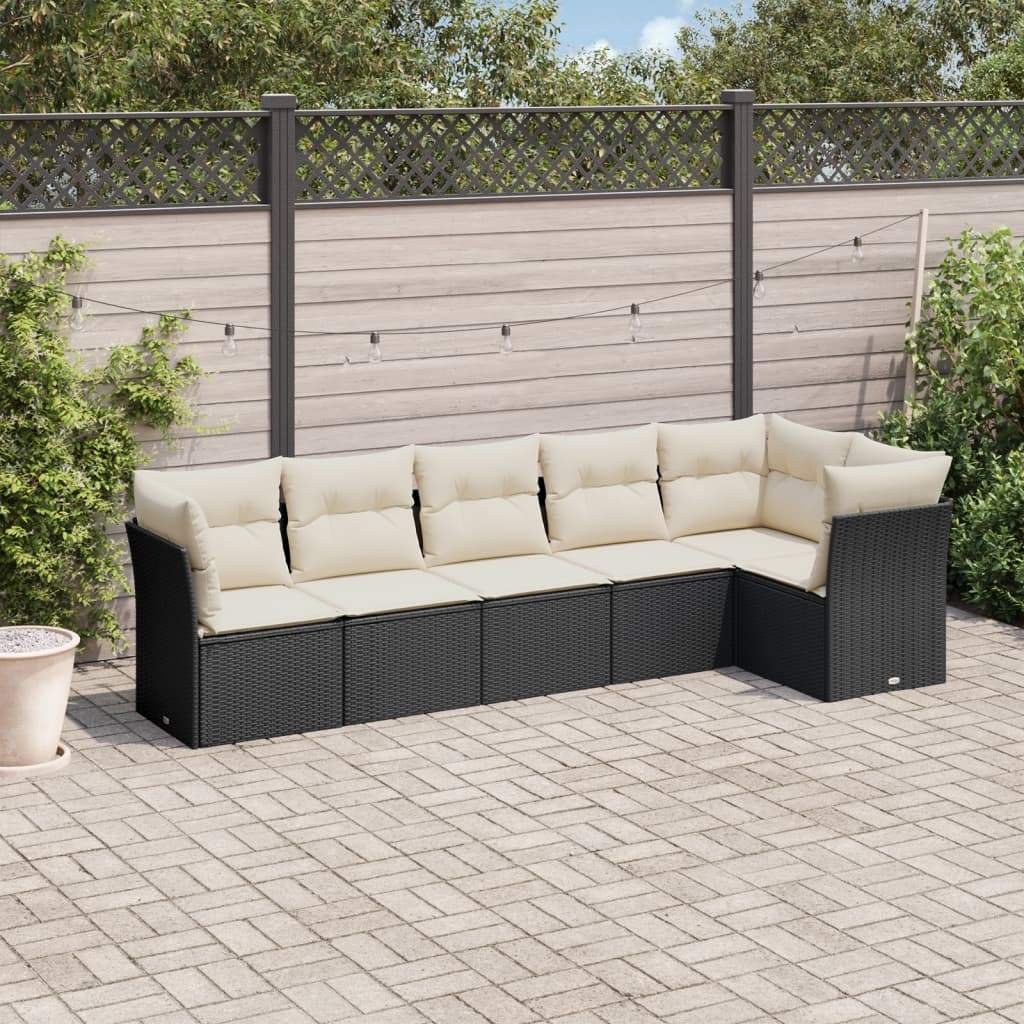 Set Divano da Giardino 6 pz con Cuscini Nero in Polyrattan - homemem39