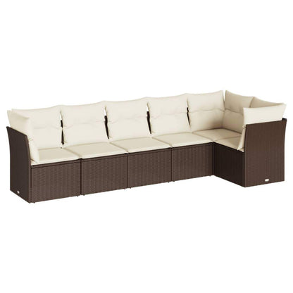 Set Divani da Giardino 6 pz con Cuscini Marrone in Polyrattan - homemem39