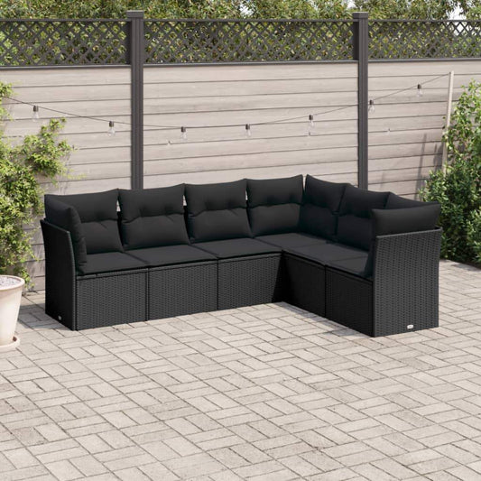 Set Divano da Giardino 6 pz con Cuscini Nero in Polyrattan - homemem39