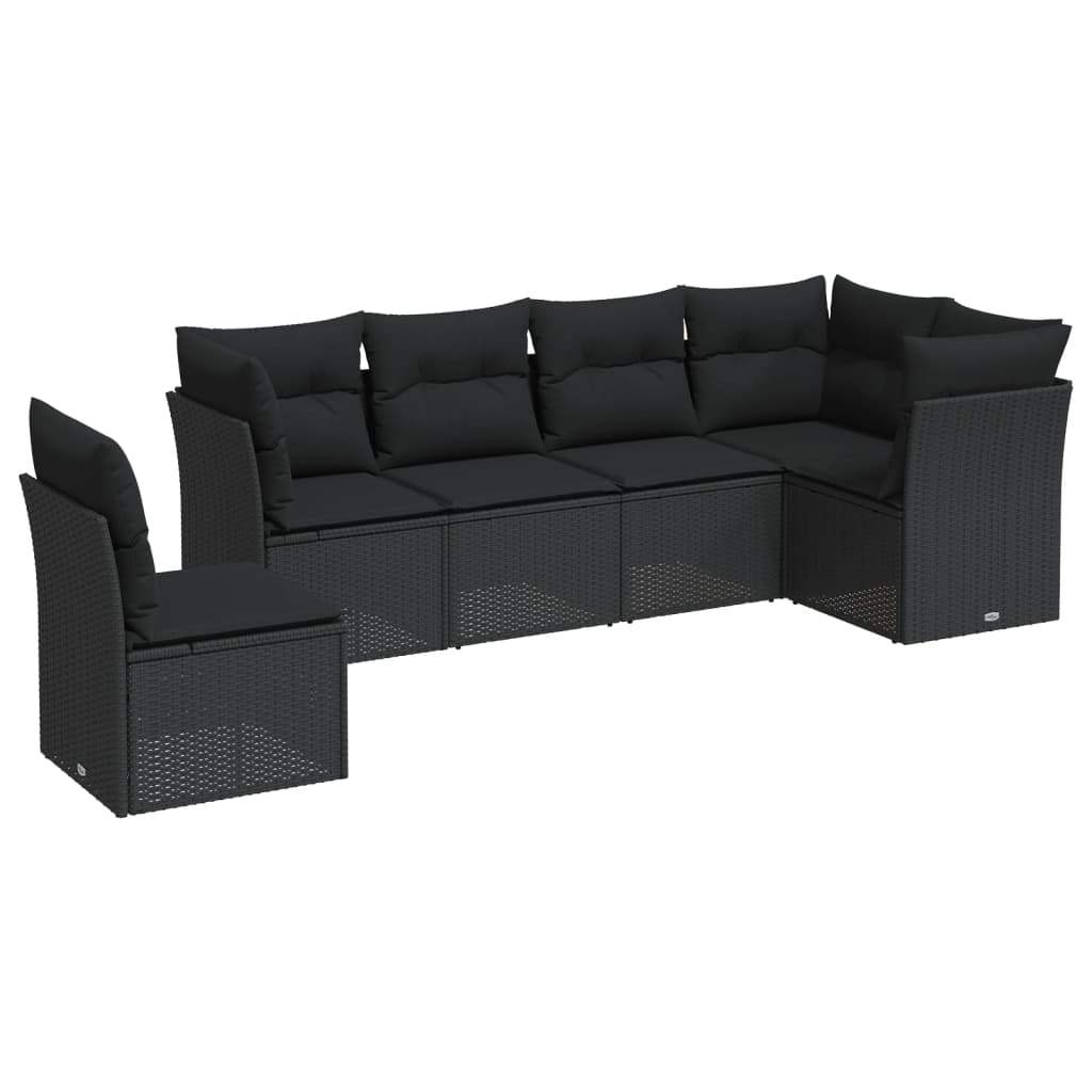 Set Divano da Giardino 6 pz con Cuscini Nero in Polyrattan - homemem39