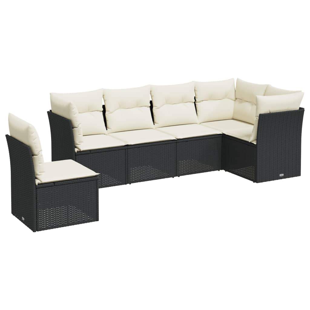 Set Divano da Giardino 6 pz con Cuscini Nero in Polyrattan - homemem39