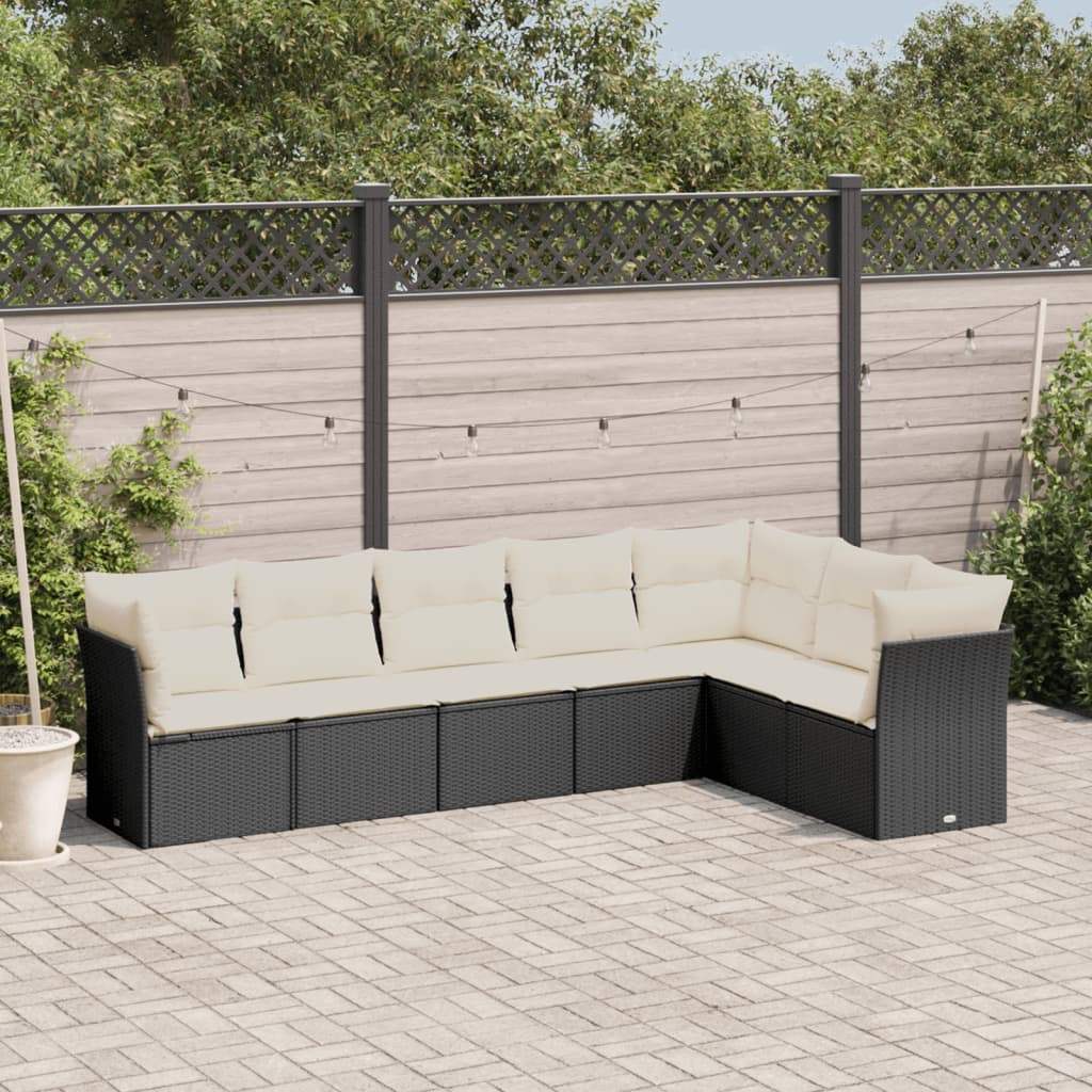 Set Divani da Giardino con Cuscini 7pz Nero Polyrattan - homemem39
